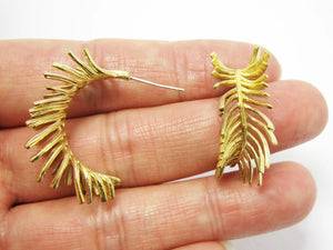 2pcs Palm Leaf Brass Earrings Stud Ear Post 925 Silver Needle