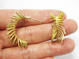 2pcs Palm Leaf Brass Earrings Stud Ear Post 925 Silver Needle