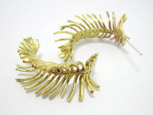 2pcs Palm Leaf Brass Earrings Stud Ear Post 925 Silver Needle