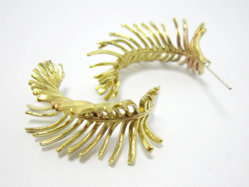 2pcs Palm Leaf Brass Earrings Stud Ear Post 925 Silver Needle