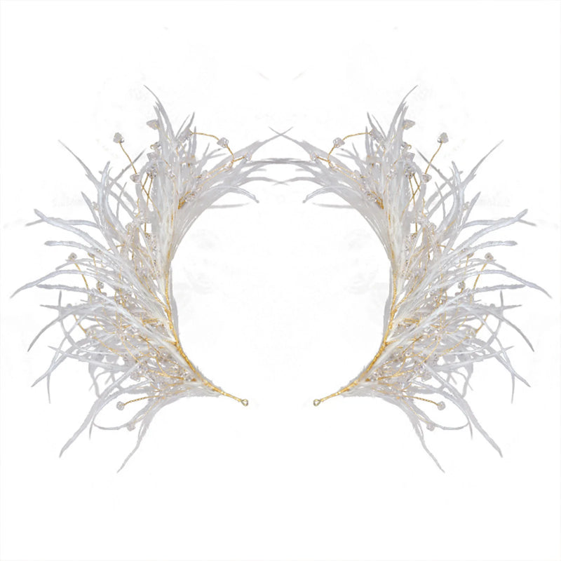 Bride Tiaras Feather Hairband Crystal Headpiece Wedding Hair Jewelry