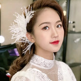 Bride Tiaras Feather Hairband Crystal Headpiece Wedding Hair Jewelry