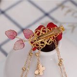 Red Flower Butterfly Hair Clip Pearls Chinese Barrette Women Hanfu Dress