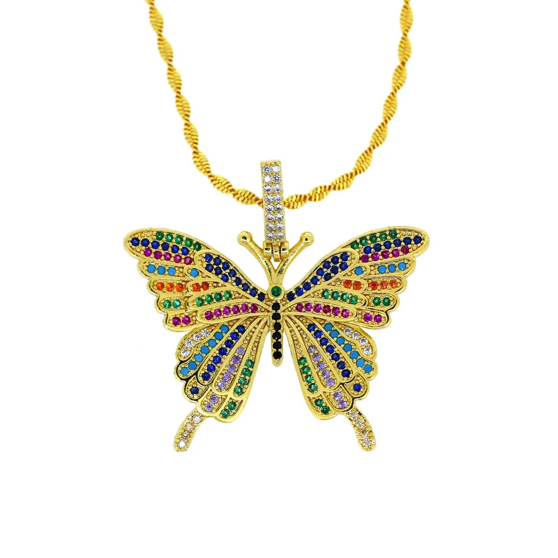 2pcs Butterfly Pendent Women Necklace Chain Wedding Engagement Party Jewelry