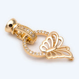 2pcs CZ Paved Butterfly Clasp, 18K Plated Brass