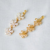 2pcs CZ Paved Flower Pendants 45x11mm, Plated Brass, Lead Nickel
