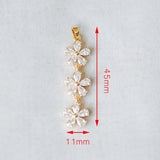 2pcs CZ Paved Flower Pendants 45x11mm, Plated Brass, Lead Nickel