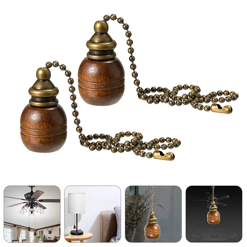 2pcs Ceiling Fan Pulls Wooden Lighting Pendant Light Zipper Chain Lamp Decor
