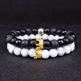 Crown Beaded Couple Bracelets Set Natural Stone Wristband Jewelry