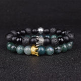 Crown Beaded Couple Bracelets Set Natural Stone Wristband Jewelry