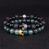 Crown Beaded Couple Bracelets Set Natural Stone Wristband Jewelry
