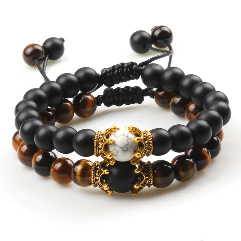 Crown Bracelet for Men Women's Natural Stone Beads Wristband