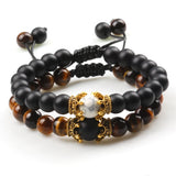 Crown Bracelet for Men Women's Natural Stone Beads Wristband