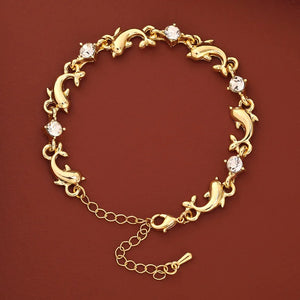 2pcs Dolphin Alloy Bracelets with Rhinestone Chains Bangles