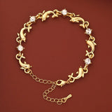 2pcs Dolphin Alloy Bracelets with Rhinestone Chains Bangles