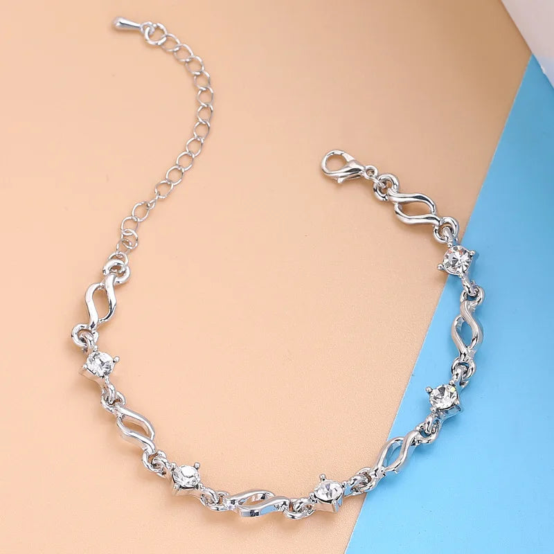 2pcs Dolphin Alloy Bracelets with Rhinestone Chains Bangles