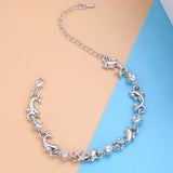 2pcs Dolphin Alloy Bracelets with Rhinestone Chains Bangles