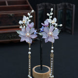 2pcs Magnolia Tassel Hair Clips Light Purple Hair Accessories