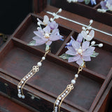 2pcs Magnolia Tassel Hair Clips Light Purple Hair Accessories