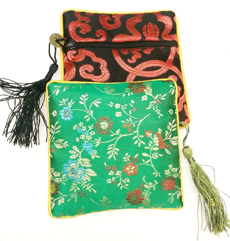 2pcs Chinese Coin Tassel Embroidery Brocade Silk Coin Bags