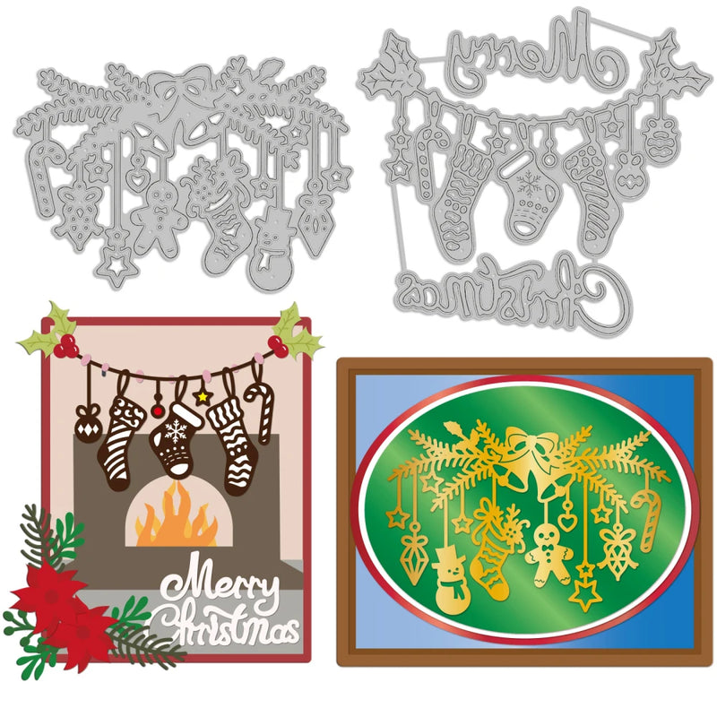 2pcs Christmas Socks Metal Die Cuts Gingerbread Men Embossing Template