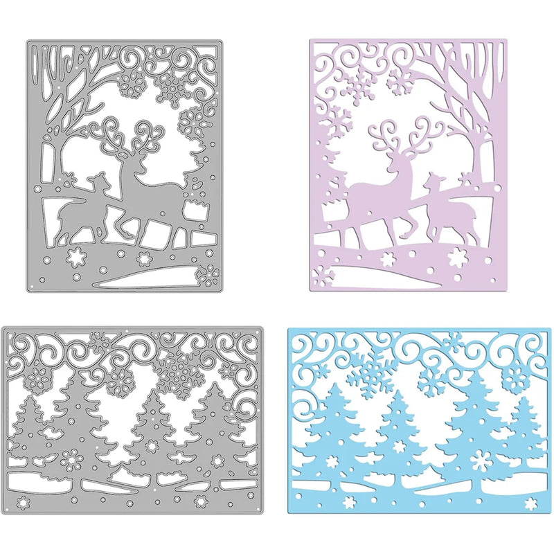 2pcs Christmas Trees and Deer Frame Metal Cutting Dies with Snowflake Pattern