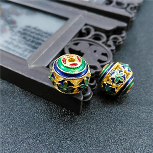 2pcs Enamel Flower Round Beads DIY Copper Jewelry Making Earrings