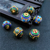 2pcs Enamel Flower Round Beads DIY Copper Jewelry Making Earrings