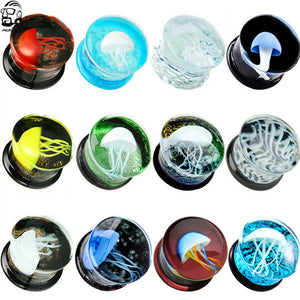 Ocean Jellyfish Glass Ear Plugs Tunnel Expander Earring Piercing