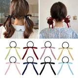 2pcs Colorful Hair Scrunchies Ribbon Bowknot Elastic Hair Ropes Soft Hair Ties