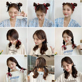 2pcs Colorful Hair Scrunchies Ribbon Bowknot Elastic Hair Ropes Soft Hair Ties