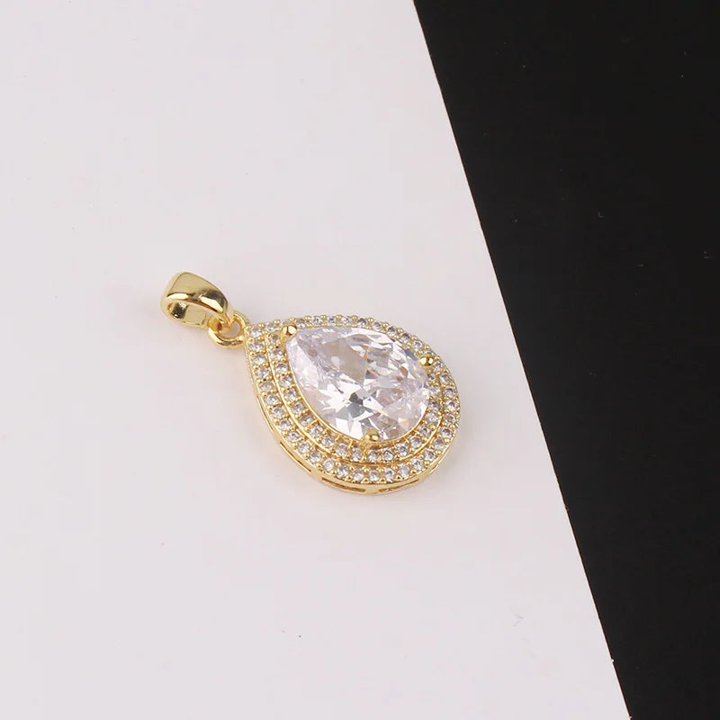 2pcs Copper Clad Water Drop Zircon Pendant Diy Necklace Charms