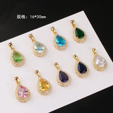2pcs Copper Clad Water Drop Zircon Pendant Diy Necklace Charms
