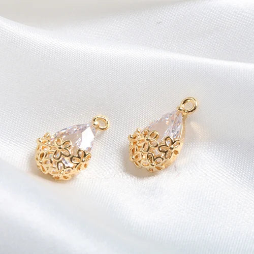 Copper Plating Drops Zircon Flowers Pendant DIY Jewelry Earrings Accessories