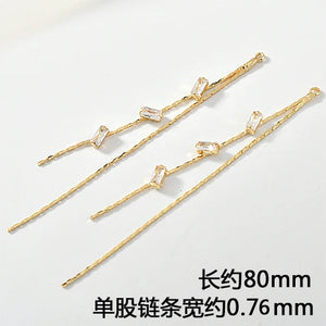 2pcs 18K Real Zircon Chain Tassel Earrings