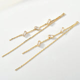2pcs 18K Real Zircon Chain Tassel Earrings
