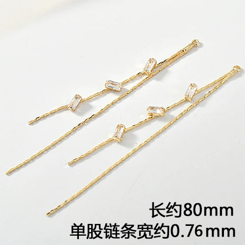 2pcs 18K Real Zircon Chain Tassel Earrings