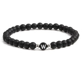 2pcs Couple Stone 26 Alphabet Bracelets Matte Bangels 6mm Elastic Cord