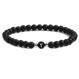2pcs Couple Stone 26 Alphabet Bracelets Matte Bangels 6mm Elastic Cord
