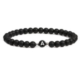 2pcs Couple Stone 26 Alphabet Bracelets Matte Bangels 6mm Elastic Cord