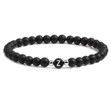 2pcs Couple Stone 26 Alphabet Bracelets Matte Bangels 6mm Elastic Cord