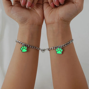 2pcs Couple Heart Bracelets for Men Glow in the Dark Paw Charm Cuban Chains