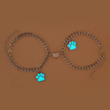 2pcs Couple Heart Bracelets for Men Glow in the Dark Paw Charm Cuban Chains