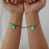 2pcs Couple Heart Bracelets for Men Glow in the Dark Paw Charm Cuban Chains