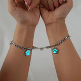 2pcs Couple Heart Bracelets for Men Glow in the Dark Paw Charm Cuban Chains