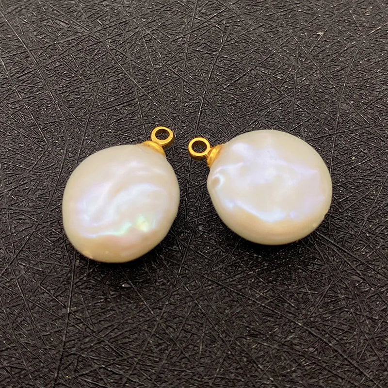 2pcs Baroque Pearl Round Pendant Necklace DIY Bracelet Earrings Accessory
