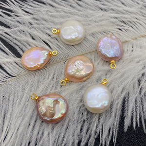 2pcs Baroque Pearl Round Pendant Necklace DIY Bracelet Earrings Accessory