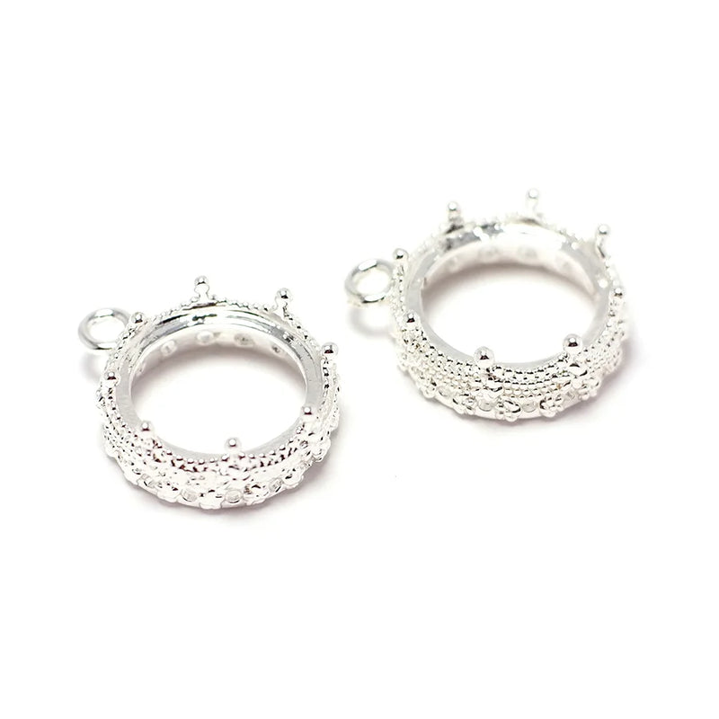 2pcs Crown Earring Charms, Round Charms For Jewelry Making