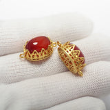 2pcs Crown Pendant 24K Plated Brass Red Agate Stone Earrings Charms