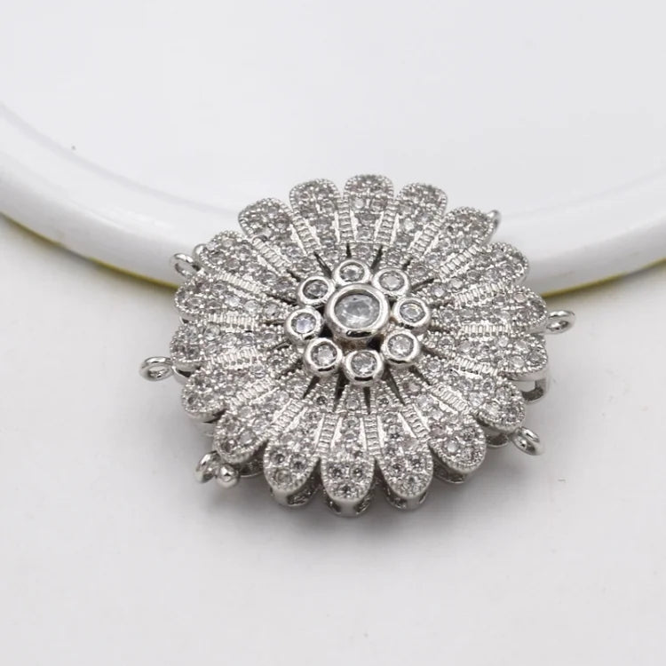 2pcs CZ Micro Flower Clasp 30mm Gold Plated 3 Strands